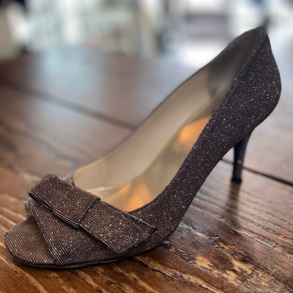 Stuart Weitzman Glittering Brown Peep-Toe Heels